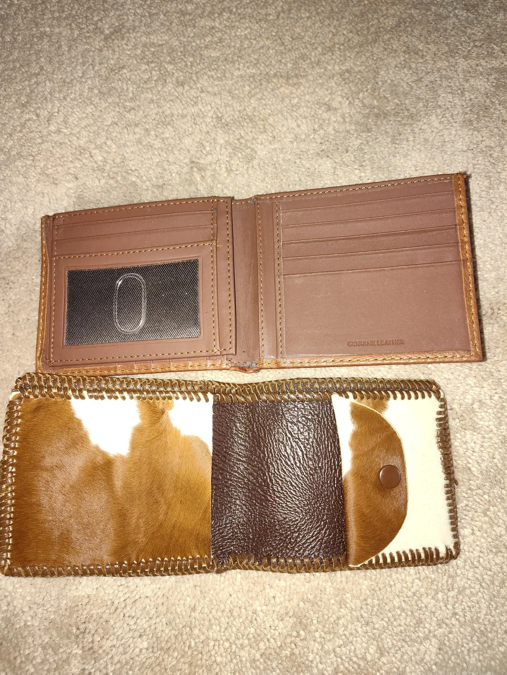 Genuine Leather Wallet Bundle RFID Trifold & Western Cowhide Hair on Hide